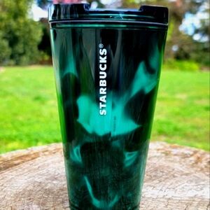 Starbucks Green Black Marble Swirl 16oz. Grande Tumbler Sip Cup Lid NEW